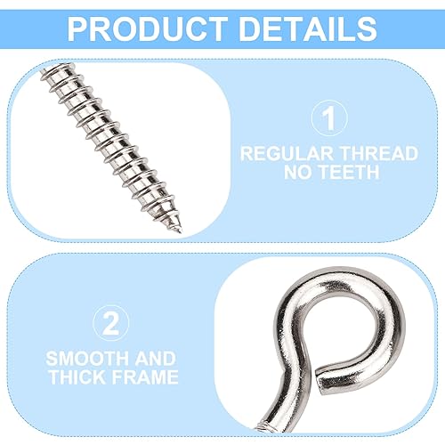 Miniatura 6 de Paquete de 8 tornillos de ojo de acero inoxidable 304 resistentes de 3.25 pulgadas, resistentes al óxido, tornillos autorroscantes para madera,