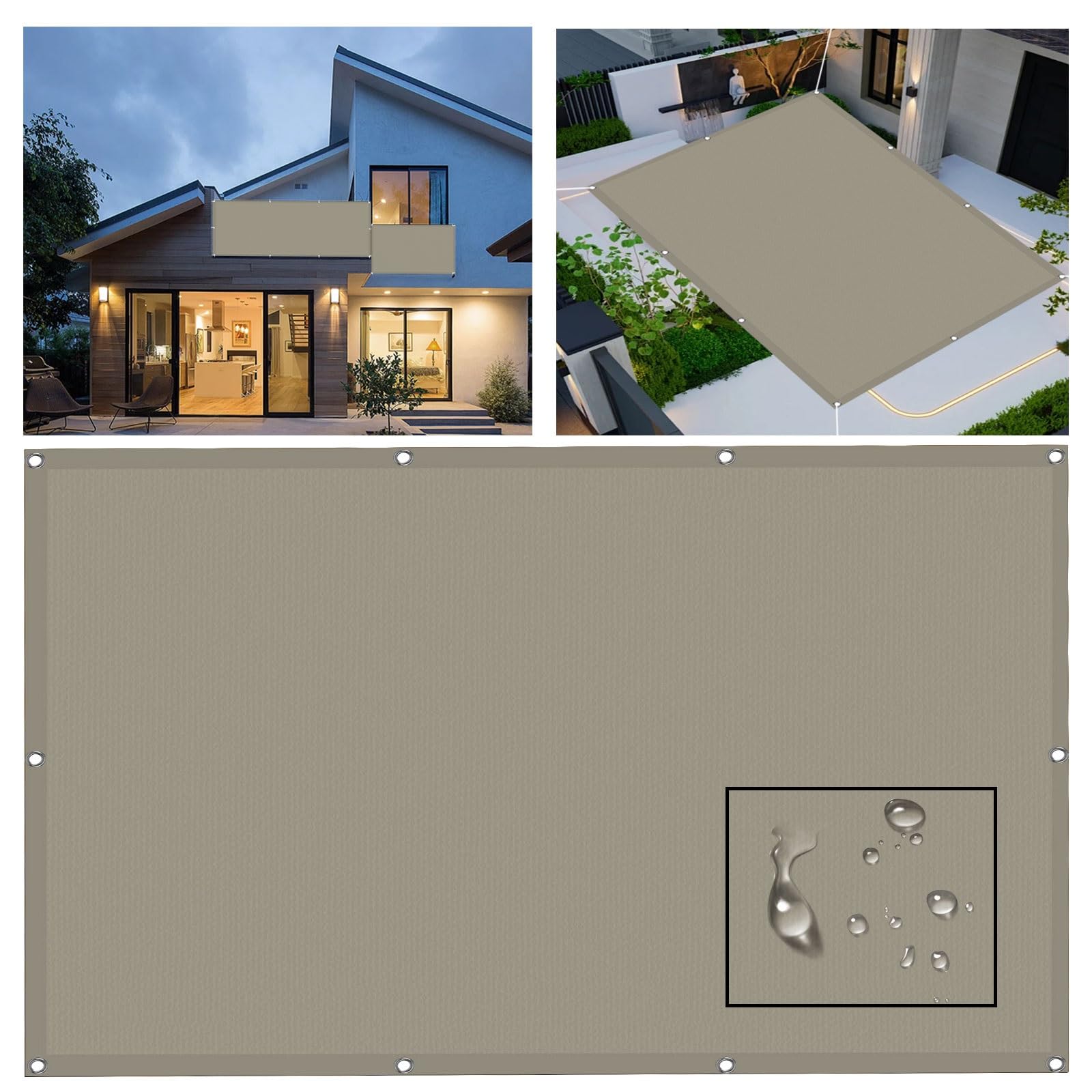 Voile d'ombrage rectangulaire étanche 1.6x3.4m kaki pour terrasse