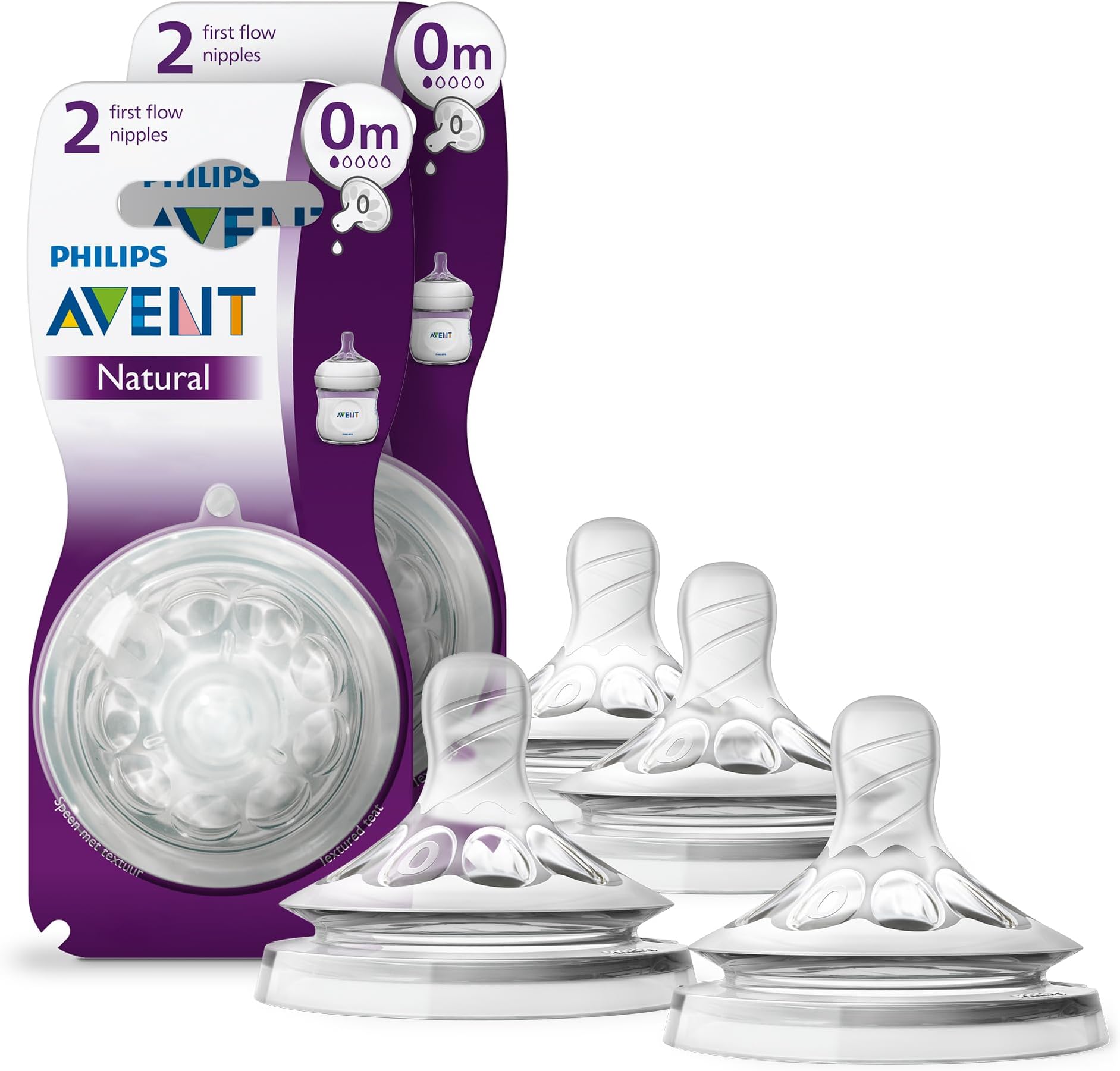 Philips Avent Natural Baby Bottle First Flow , 0M+, 4pack, Flow 0, SCF657/43