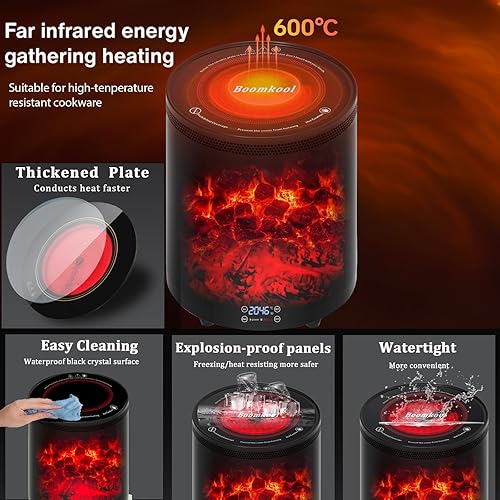 Miniatura 7 de Calentador de espacio para interiores, calentadores de chimenea eléctricos portátiles con efecto de llama 3D, calefacción y cocina para uso al aire