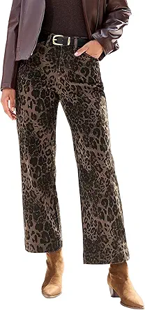 luvamia Wide Leg Jeans Woman Trendy High Waisted Leopard Cheetah Print Ankle Length Stretchy Denim Pants with Pockets