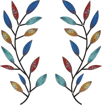 Zhengmy 2 Pcs Metal Leaf Wall Art Vine Branch Decor,Elegant Color