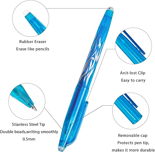 Miniatura 7 de RIANCY Bolígrafos de gel borrables, bolígrafos de borrado de punta fina de 0.020 in borrables por calor para tela con goma para adultos, niños,