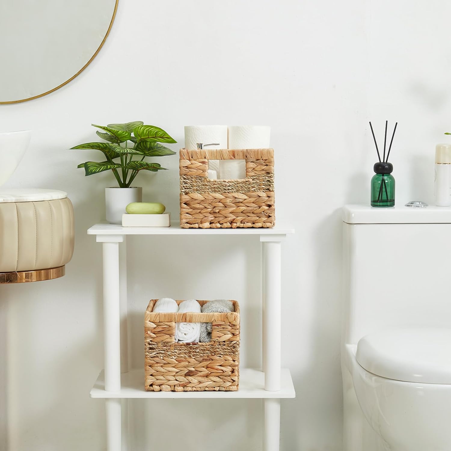 Water Hyacinth Wicker Basket, Decorative Woven Baskets with Built-in Handles, Hand-woven Storage Organizer for Organizing Pantry, Livingroom, Bedroom, Shelves, Toilet(2-PACK, Blended) - Image 5