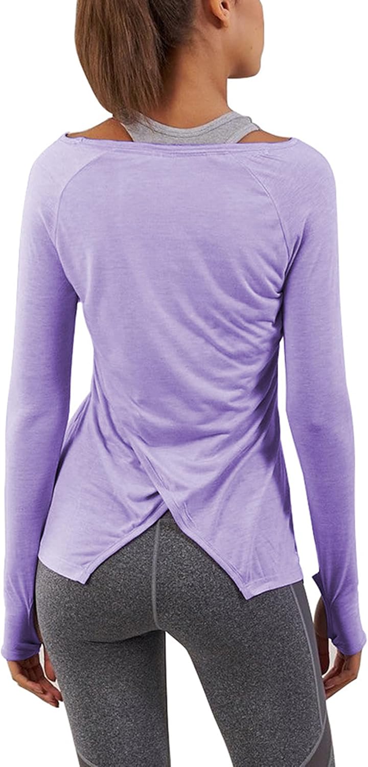 Bestisun Long Sleeve Yoga Workout Tops Lightweight Thumbhole Shirts Athletic Wear for Women