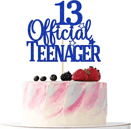Miniatura 5 de Decoración oficial para tartas de 13 años, decoración de fiesta de cumpleaños número 13, purpurina azul