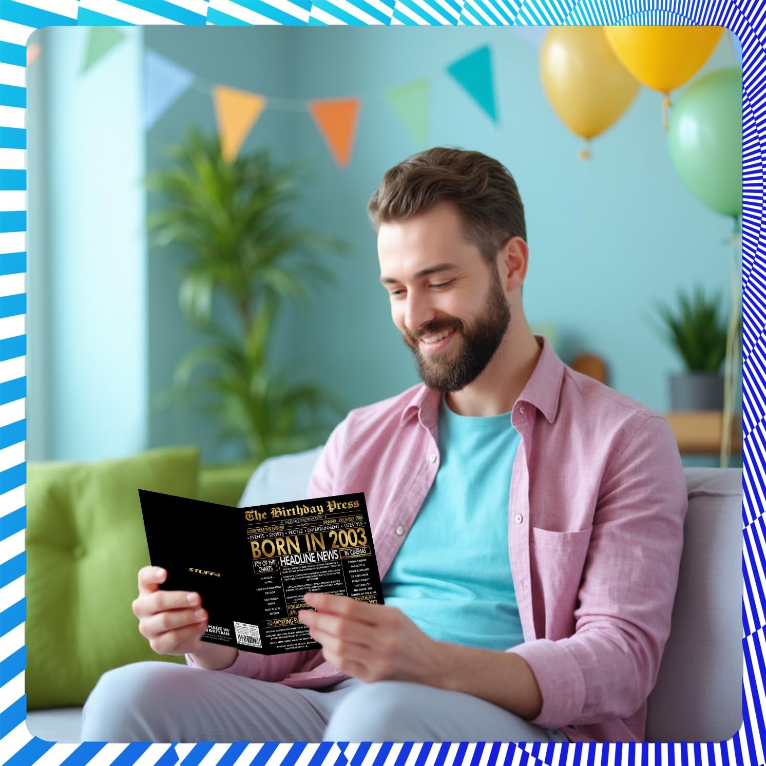 Gold 22nd Birthday Card for Men Women - Black & Golden Newspaper Born in 2003 - Happy 22 Birthday Cards for Friend Granddaughter Uncle Cousin Sister Niece, 5x7 Inch Bday Greeting Cards