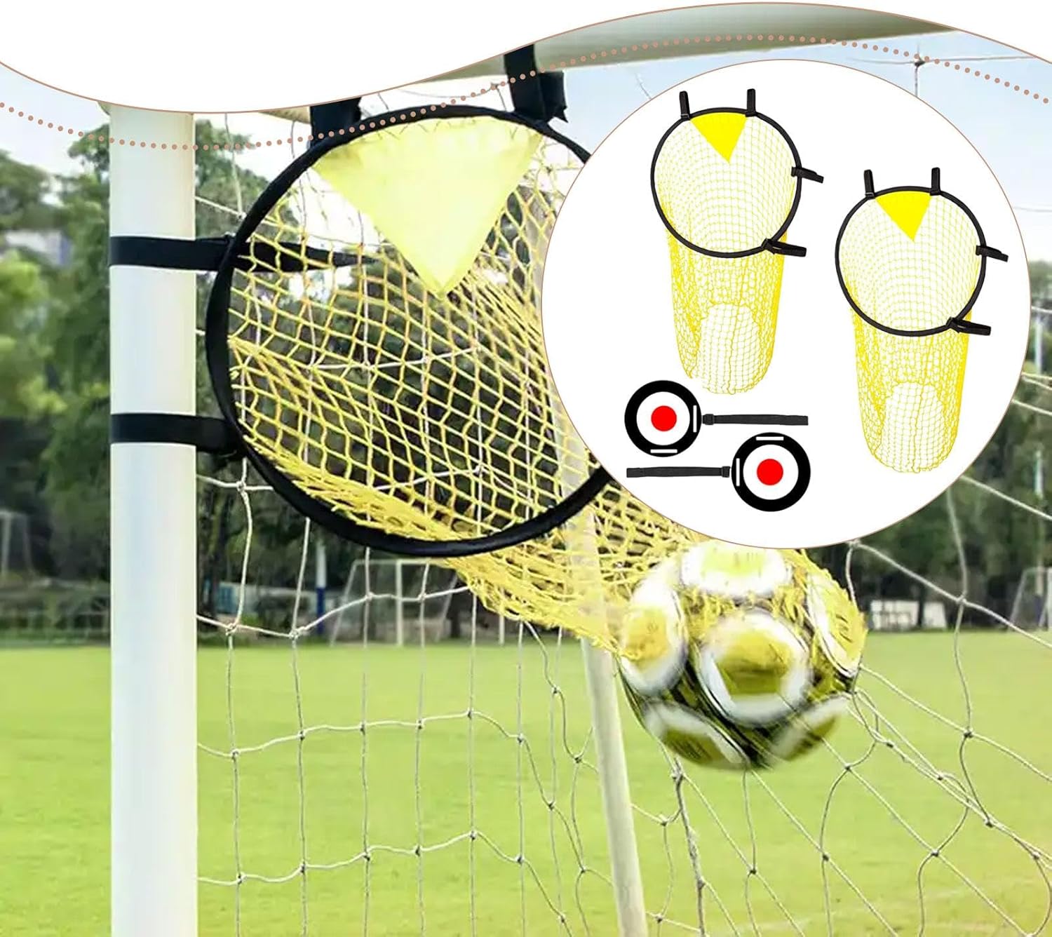 Soccer Top Bins Training Net (4-Piece Set) - 2 Yellow & 2 Black Targets for Goal Kicking Accuracy Practice
