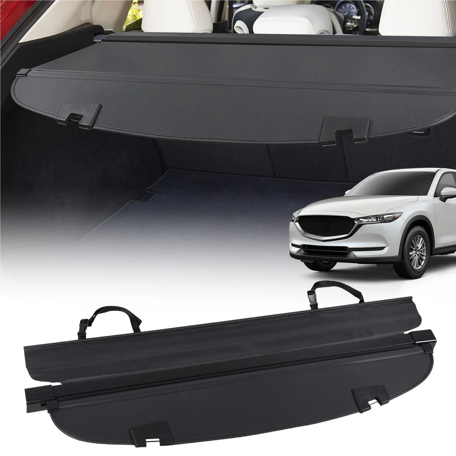 Rear Trunk Cargo Cover Compatible with Mazda CX-5 2013-2025 Black Retractable Tail Box Interior Security Shield Shade Screen Curtain(for 2017-2025)
