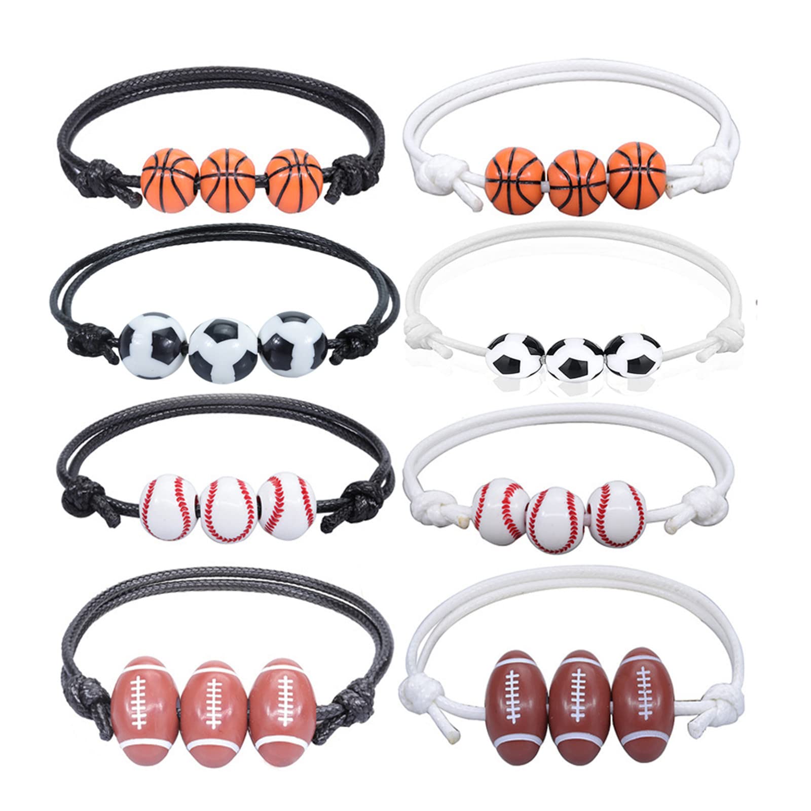 4-8Pcs Resin Football Baseball Soccer Rugby Charm Bracelet Set Handmade Braided Rope Cord Ball Bead Bracelet for Women Men Adjustable Chain Sport Fan