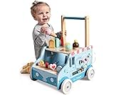 labebe Baby Push Walker, Wooden Activity Walker for Boys Girls 12M+, Push Walker Toy for Kids Learning to Walk, Adjustable Speed Learning Walking with Wheels, Birthday Gift for Babies Ages 1-3 (Blue)