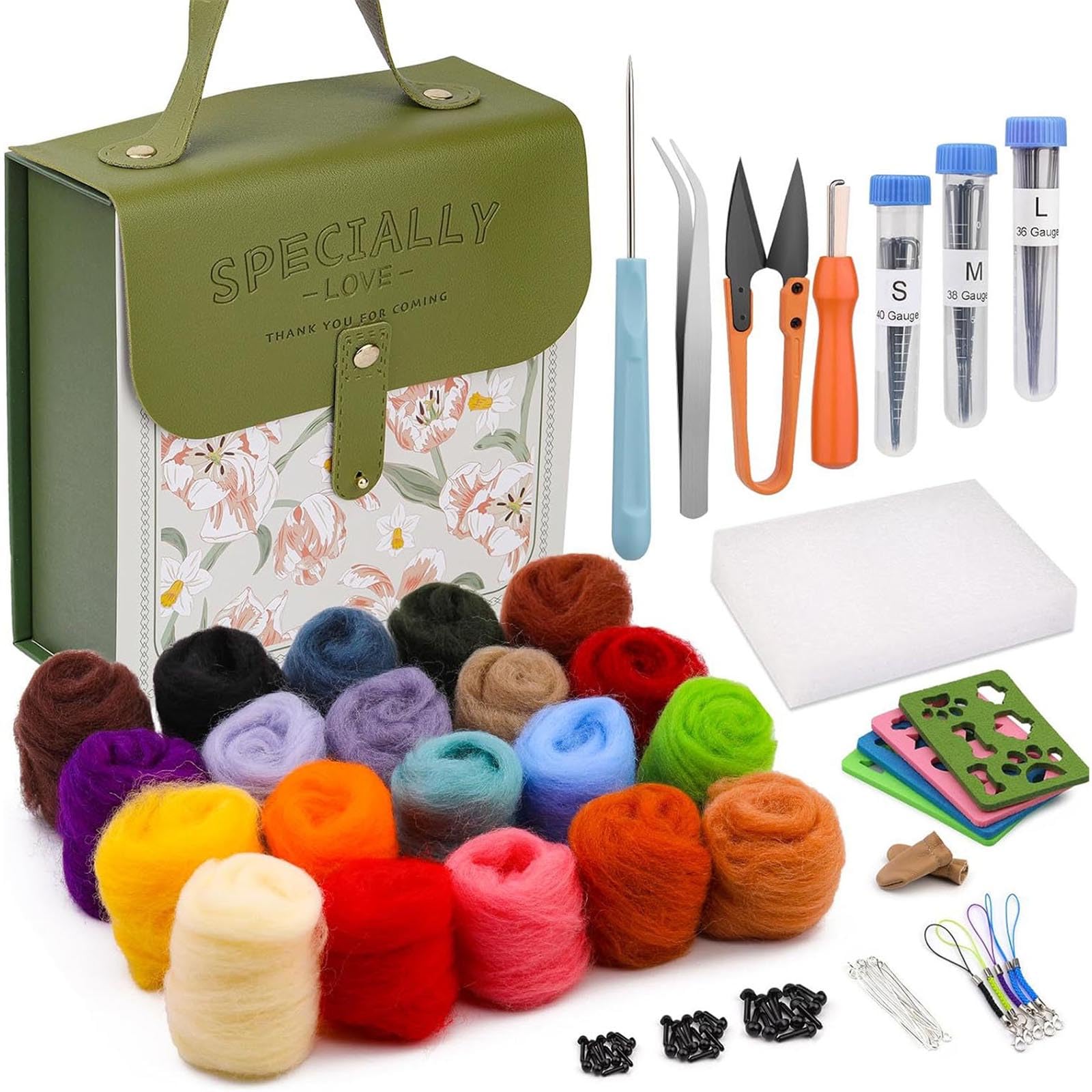 carotoe Needle Felting Kits Dolls Making Wool Needle Felting Starter Kits Pad Hook for Craft Home Decorations