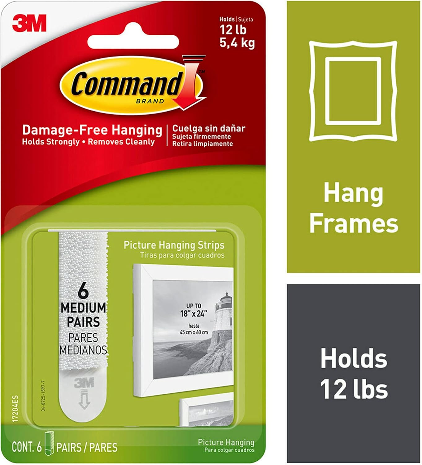 Command Medium Picture Hanging Strips, Damage Free Hanging Picture Hangers, No Tools Wall Hanging Strips for Living Spaces, 6 White Adhesive Strip Pairs