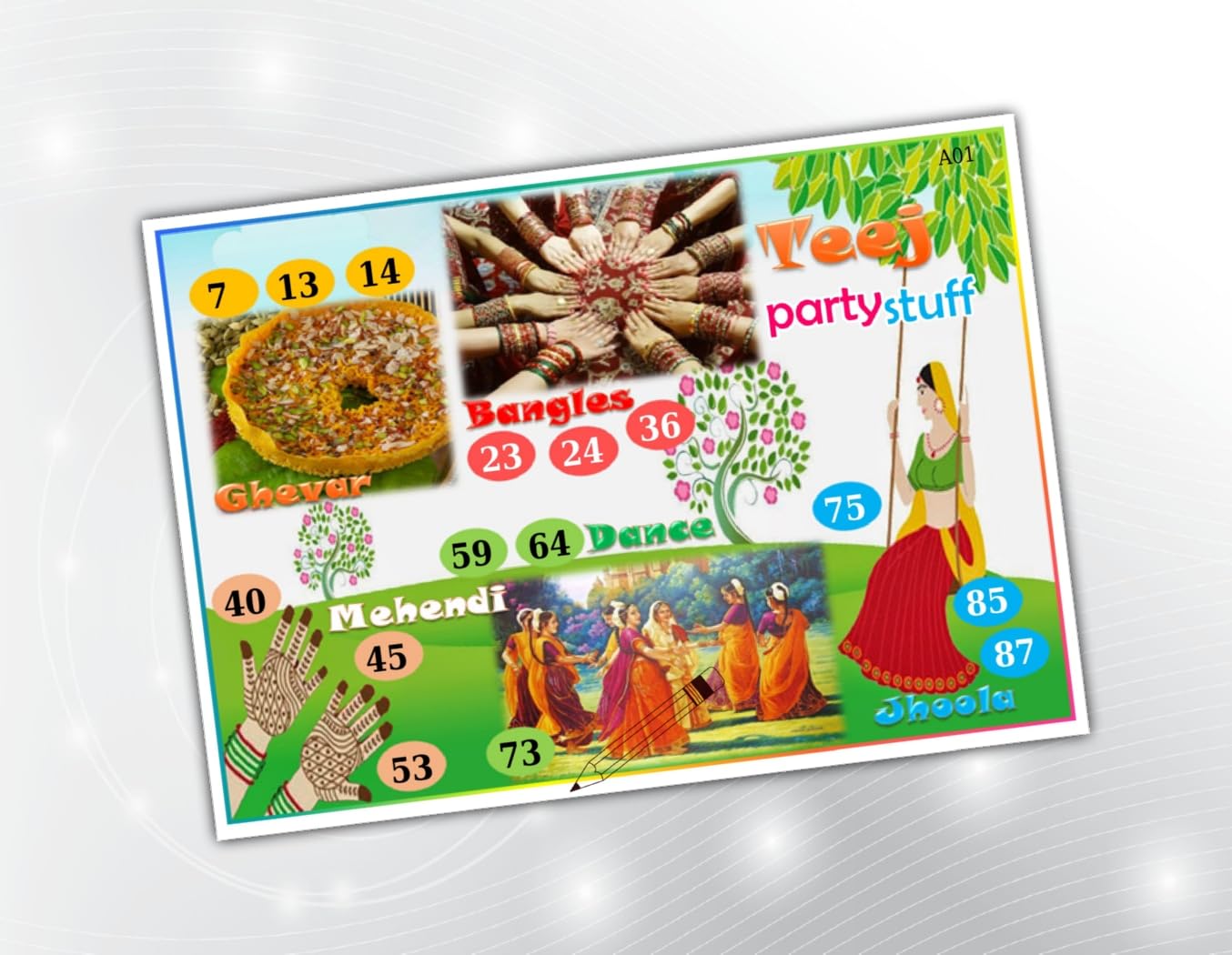 Party Stuff Teej theme Tambola Housie in Group Number Kukuba (24 cards