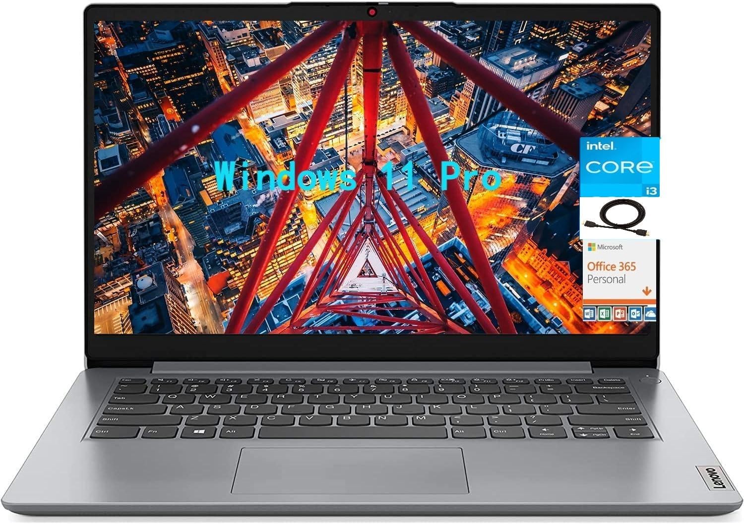 Lenovo IdeaPad 1i 14" HD Laptop with Office 365, Intel Core i3-1215U 6-Core Processor, 12GB RAM 512GB SSD, SD Card Slot, WiFi, Bluetooth, Windows 11 Pro, Gray