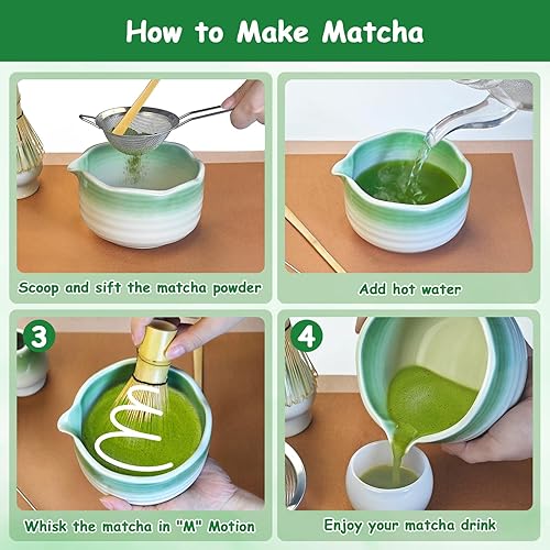 Miniatura 9 de Juego de batidor de matcha, juego de 5 piezas de matcha con cuenco matcha, soporte para batidor, tamiz, batidor y cuchara de bambú, regalo para