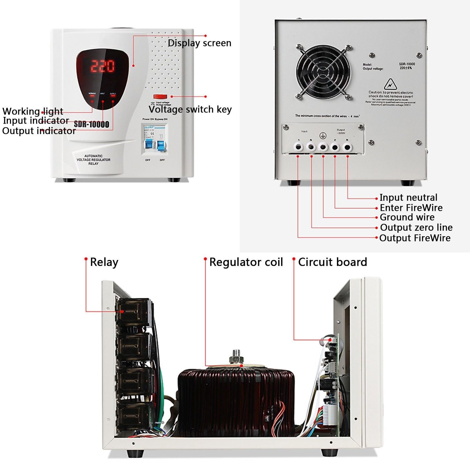 Regulador de Voltaje 10000W 220V Aire Acondicionado monofásico Estabilizador de Voltaje Totalmente automático