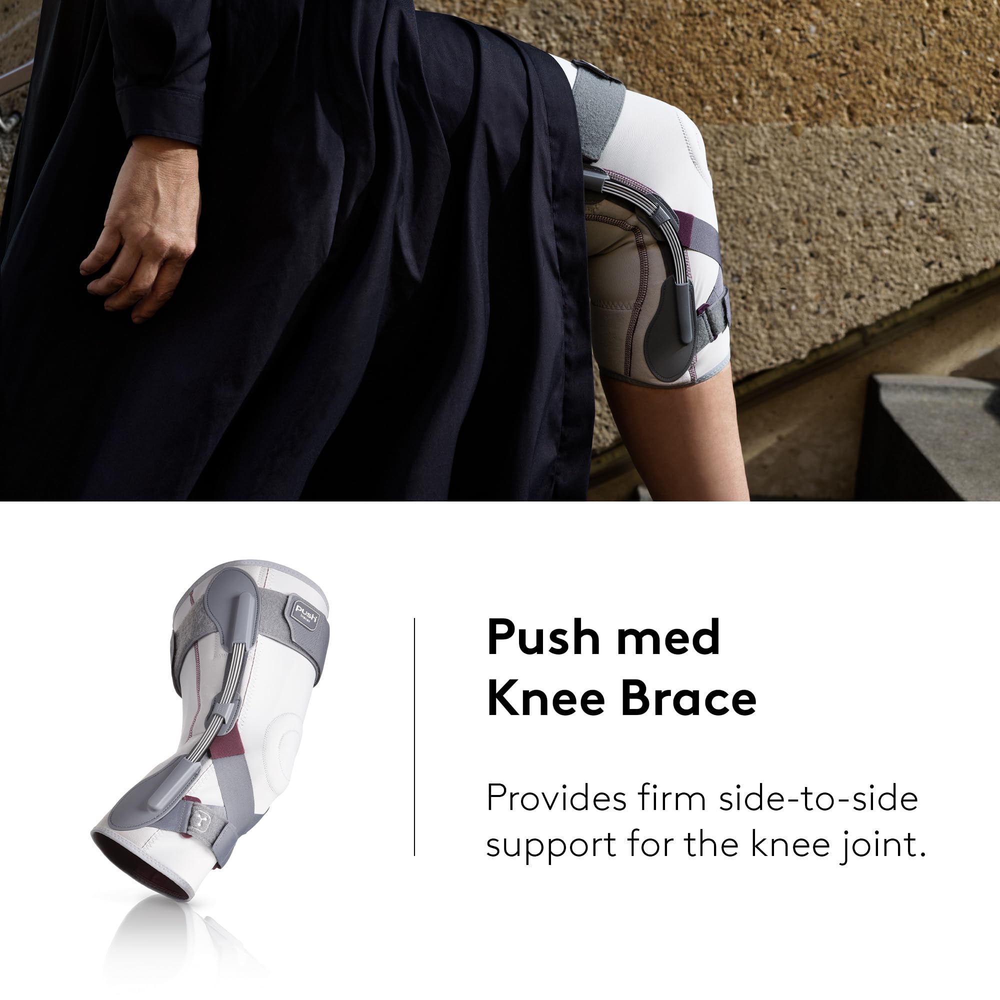 PUSH MED Kniebandage bei Knieschmerzen - Verstellbare Scharnierkniestütze - Starke Stabilität zur Gelenkschmerzlinderung - Arthritis - Meniskusriss - MCL - Größe 3