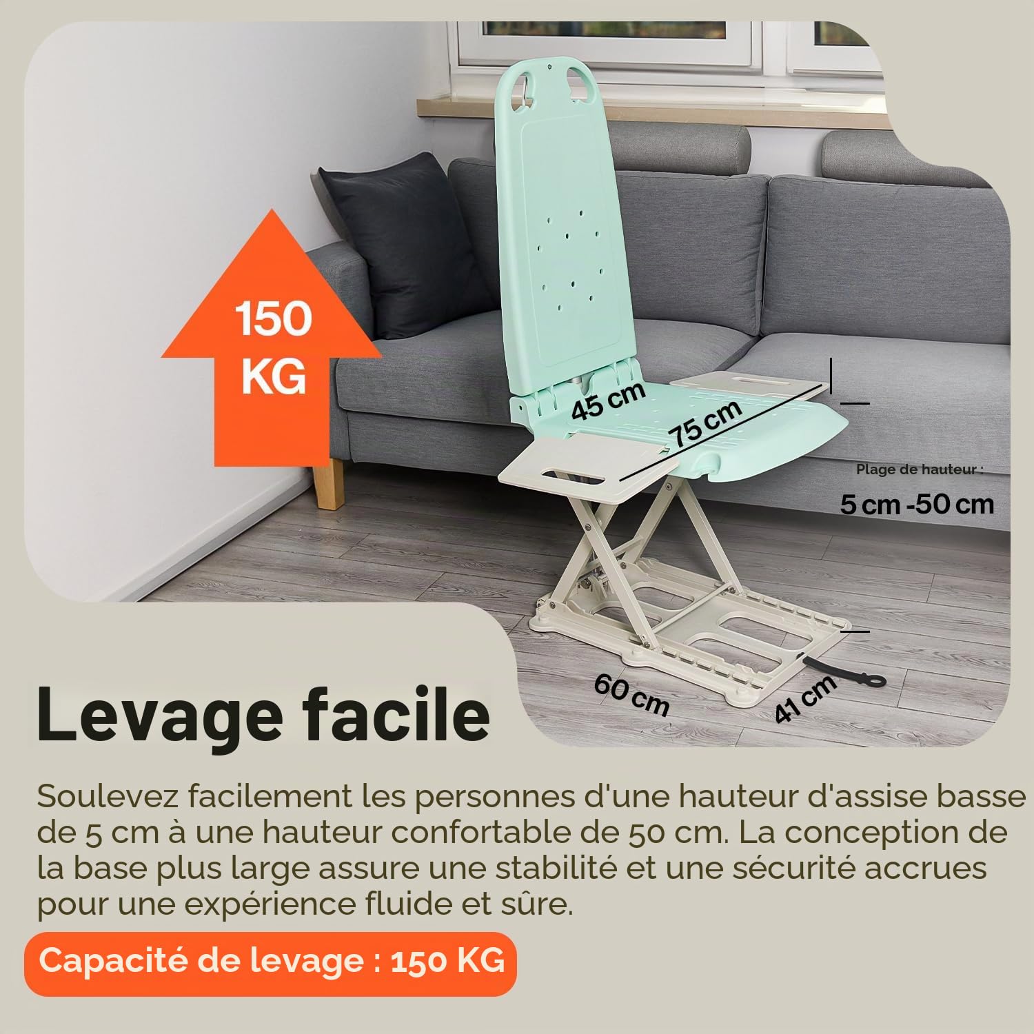 SuperHandy GoRise LT Élévateur Bain et Sol, Charge 150 kg, Pliable, IP68 | seulement 8,6 kg, étanche et pliable; siège ergonomique avec panneaux amovibles pour bain et transfert au sol；Breveté