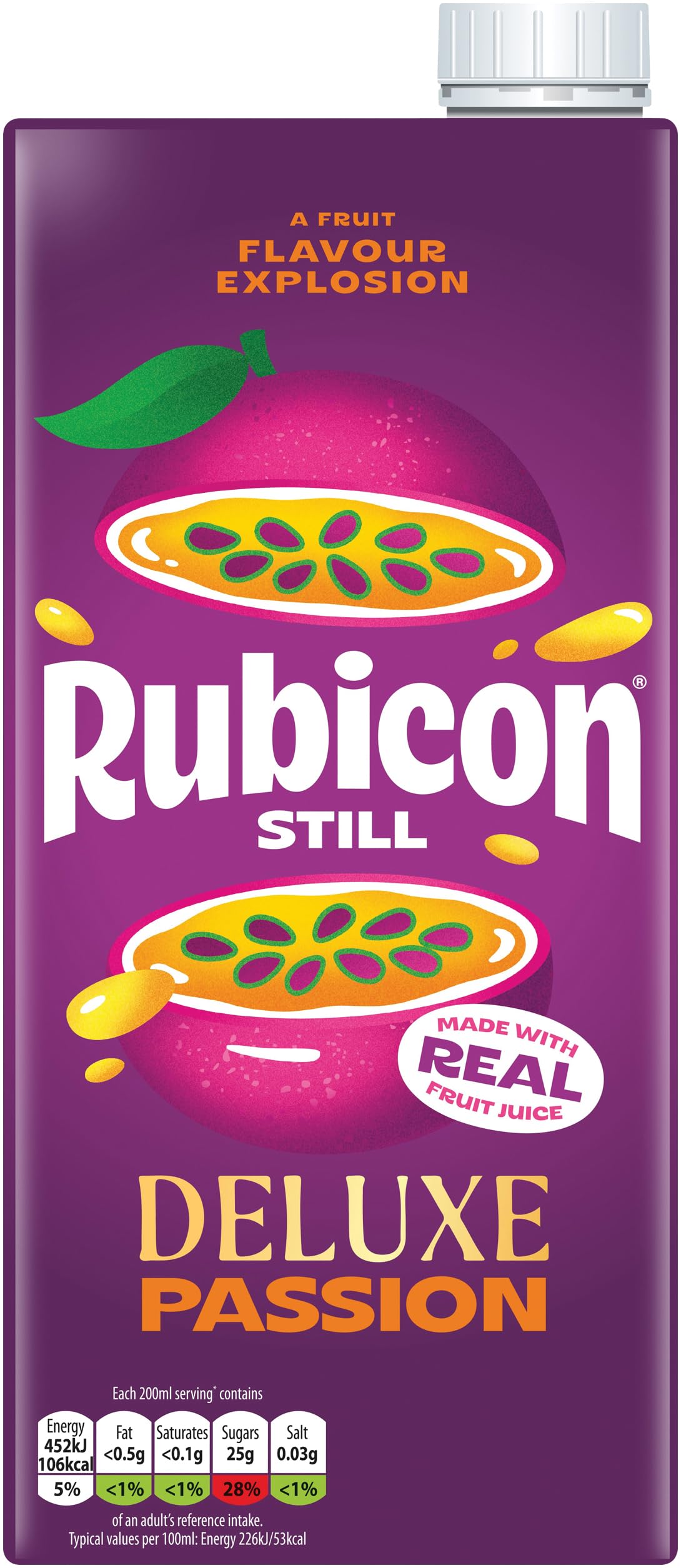 Rubicon Still Deluxe Passion Fruit Juice - Made with Real Handpicked Passion Fruit - Bold and Intense Tropical Juice Drink - Multipack Fruit Juice Cartons - 12x1L