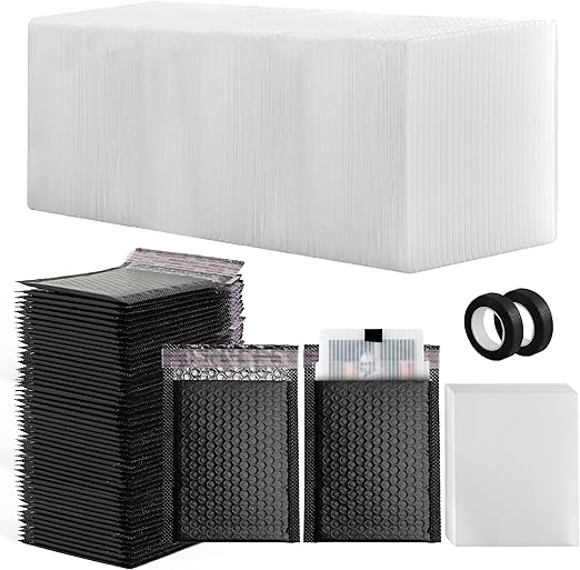 242 Pcs Trading Card Shipping Protector Set Include 120 3.5" x 4.5" Plastic Trading Card Shipping Supplies 60 soft sleeves 60 Bubble Mailers and 2 Masking Tape Better Than Corrugated Cardboard Sheets