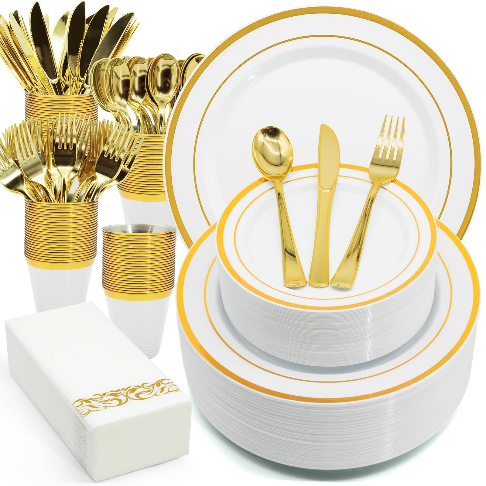 AIRE Gold Pink Plates Set - 175PCS for 25 Guests -9