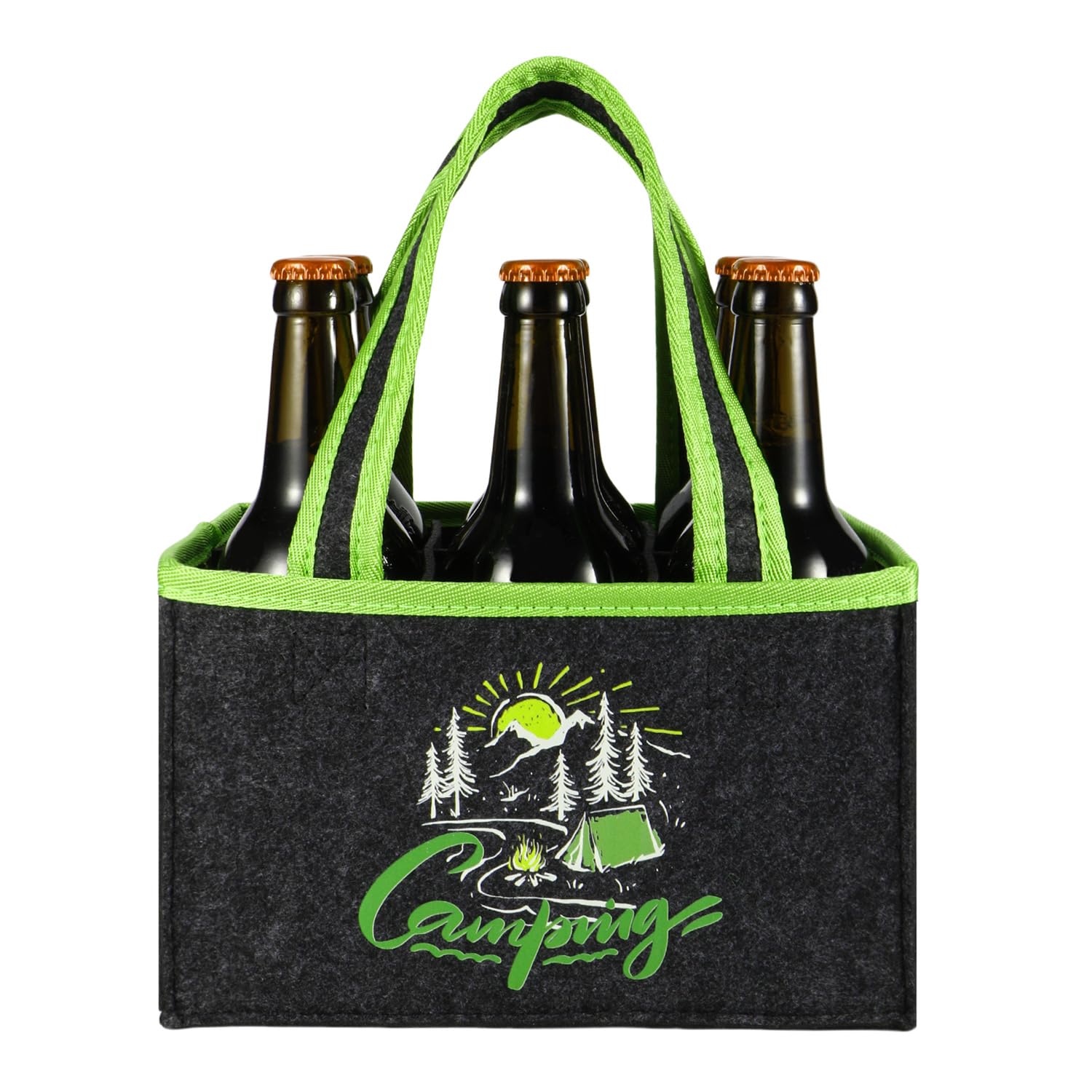 Camping Geschenke Personalisiert Männerhandtasche Bier - Camping Zubehör Geschenke für Männer Geburtstag, Flaschenträger 6 Flaschen, Flaschentasche Filz, Biergeschenk für Vater, Sohn, Freund, Grau