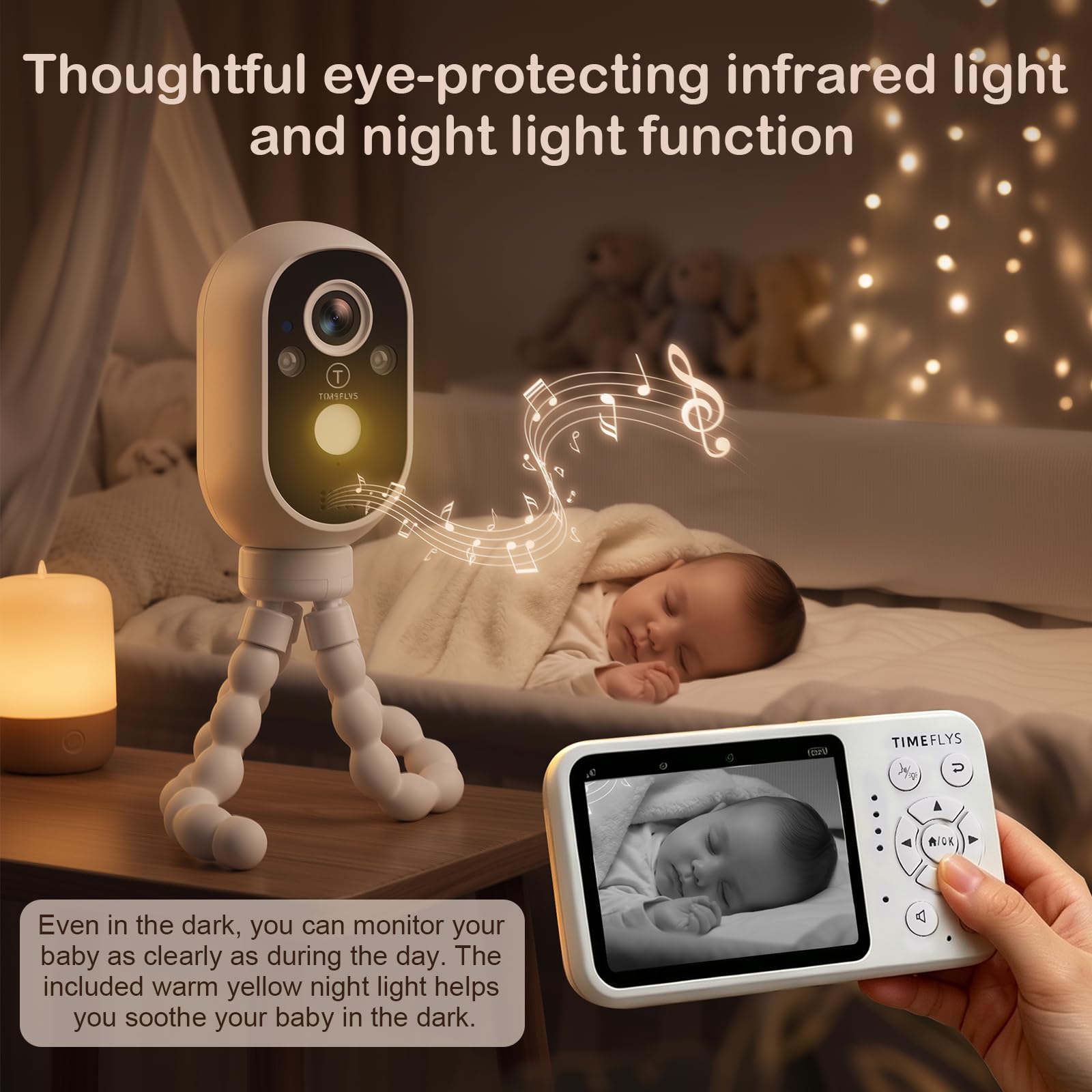TimeFlys Moniteur vidéo pour bébé, deux unités rechargeables, utilisation en extérieur pour le camping, utilisation de caméra de voiture, appareil photo, batterie de 40 heures, vision nocturne, audio