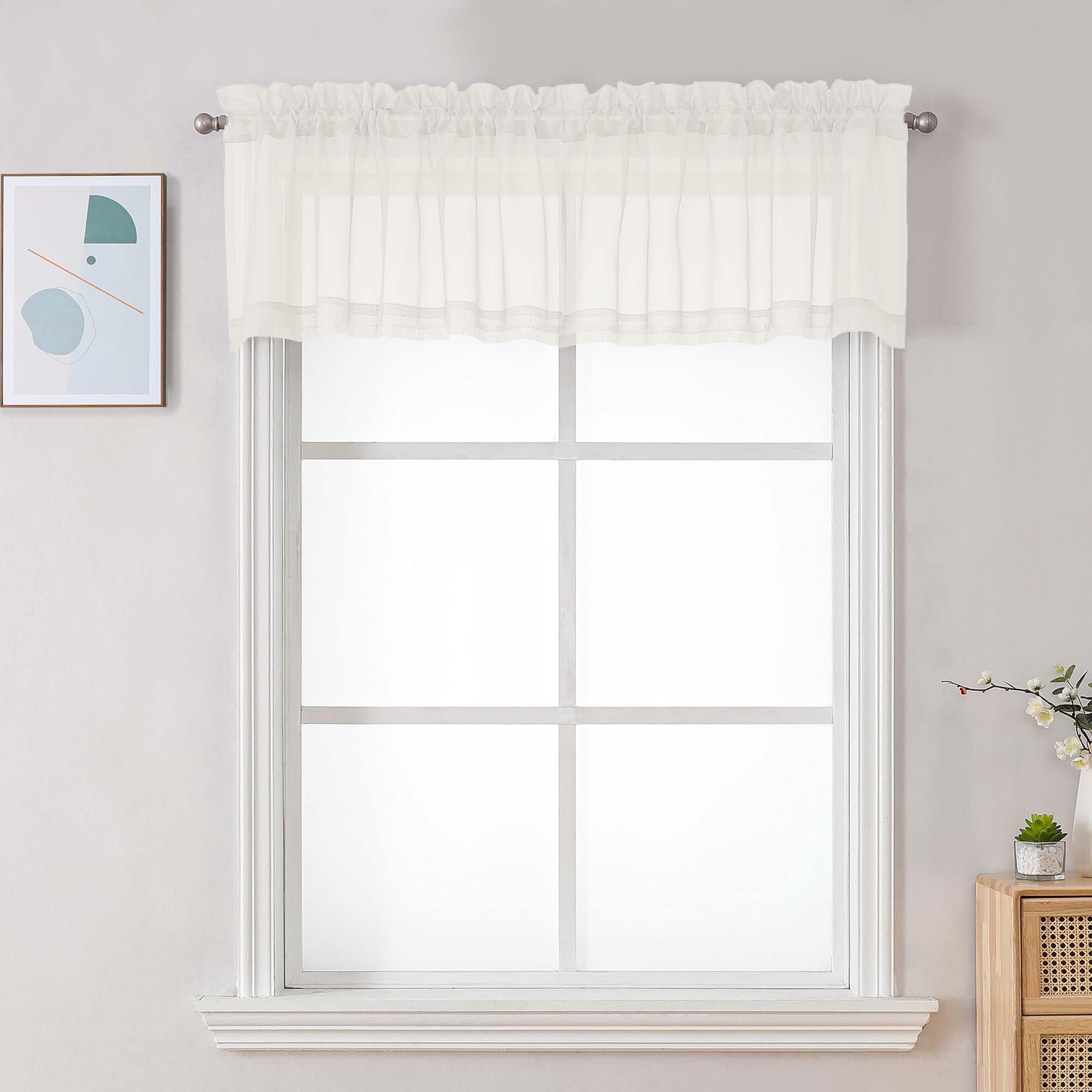 Chyhomenyc Ivory Sheer Valances for Windows - Light Filtering Small Kitchen Curtains, Rod Pocket Short Top Window Treatment Decor for Living Room Bathroom Basement, 42Wx16L inches, 2 Panels