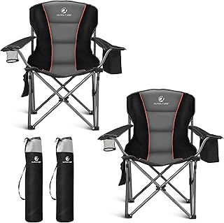 ALPHA CAMP Oversized Folding Camping Chair, Heavy Duty Portable Lawn Chairs with Cooler Bag, Side Pocket & Cup Holder, Folding Chairs for Outside Support 450 LBS
