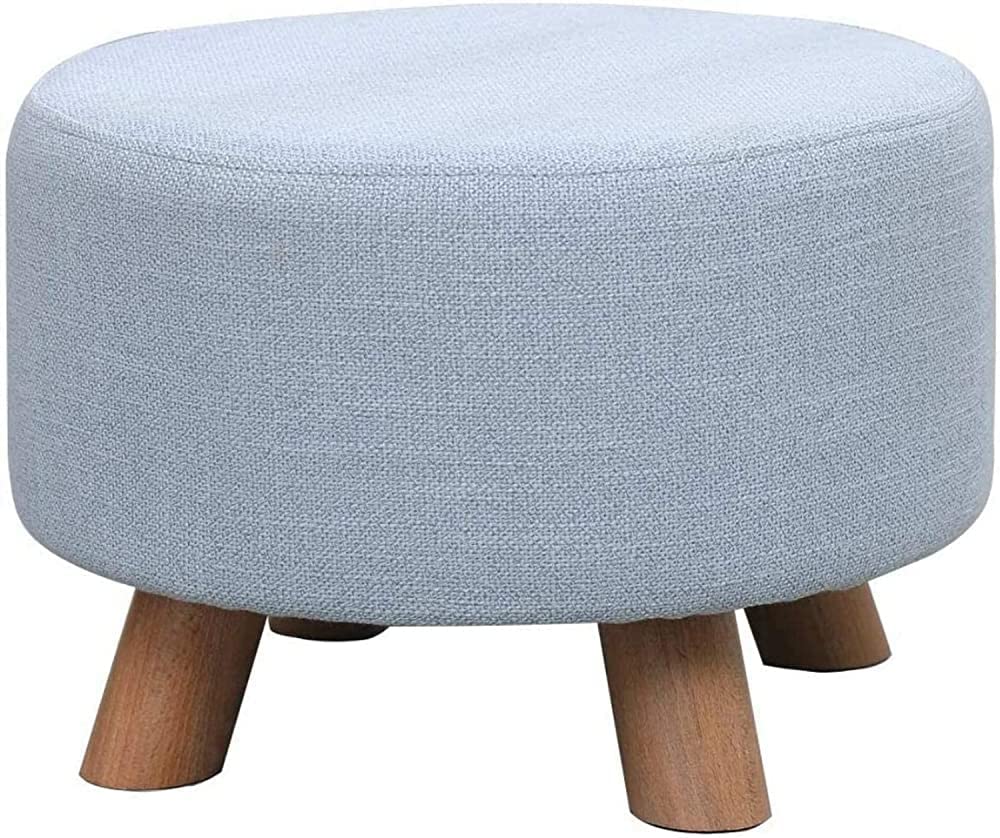 Silla de decoración azul redonda tipo taburete moderno para optimizar espacio en el salón