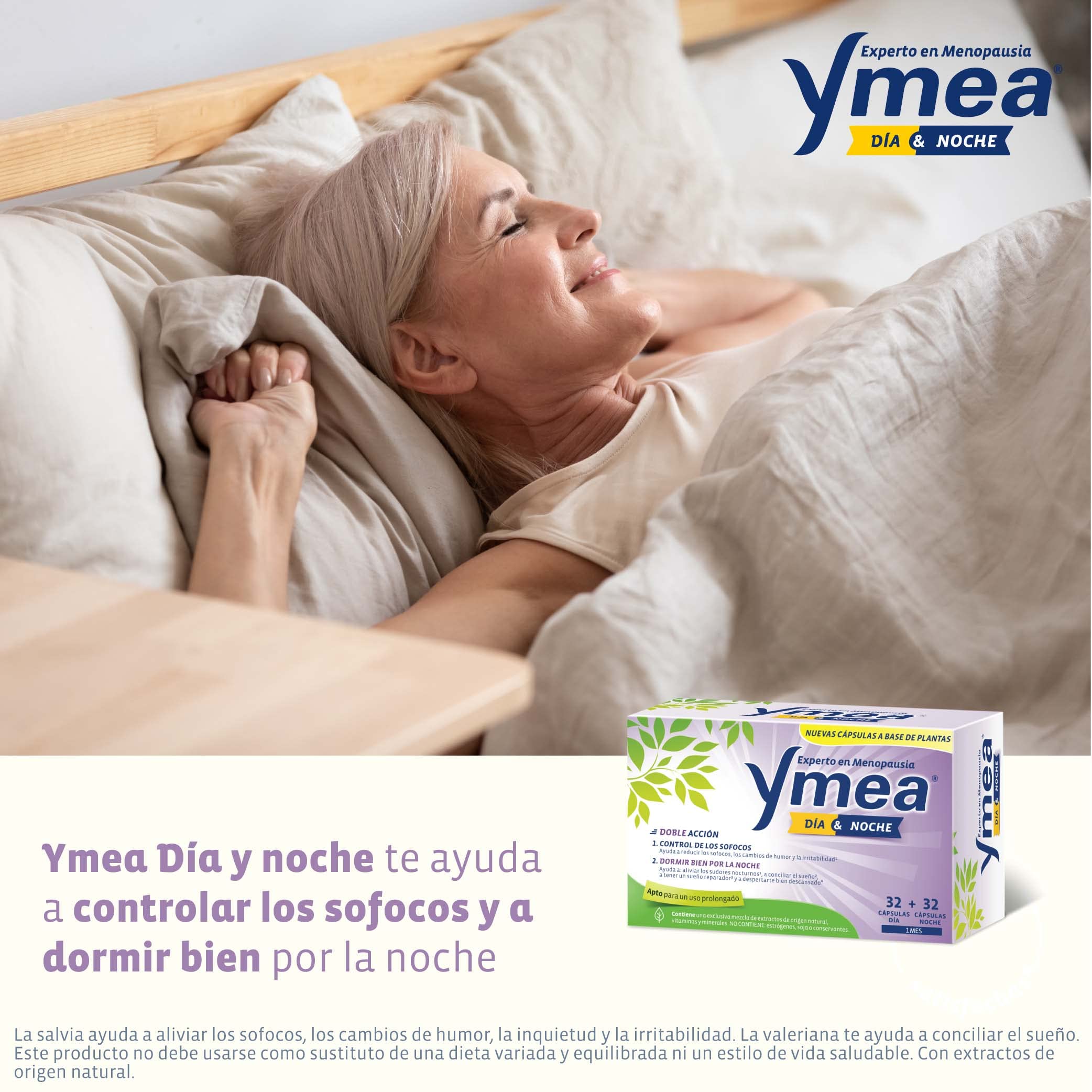 Ymea Menopausia Día y Noche, Control Sofocos y Sueño, Tratamiento 1 Mes - 64 Cápsulas (Paquete de 2)