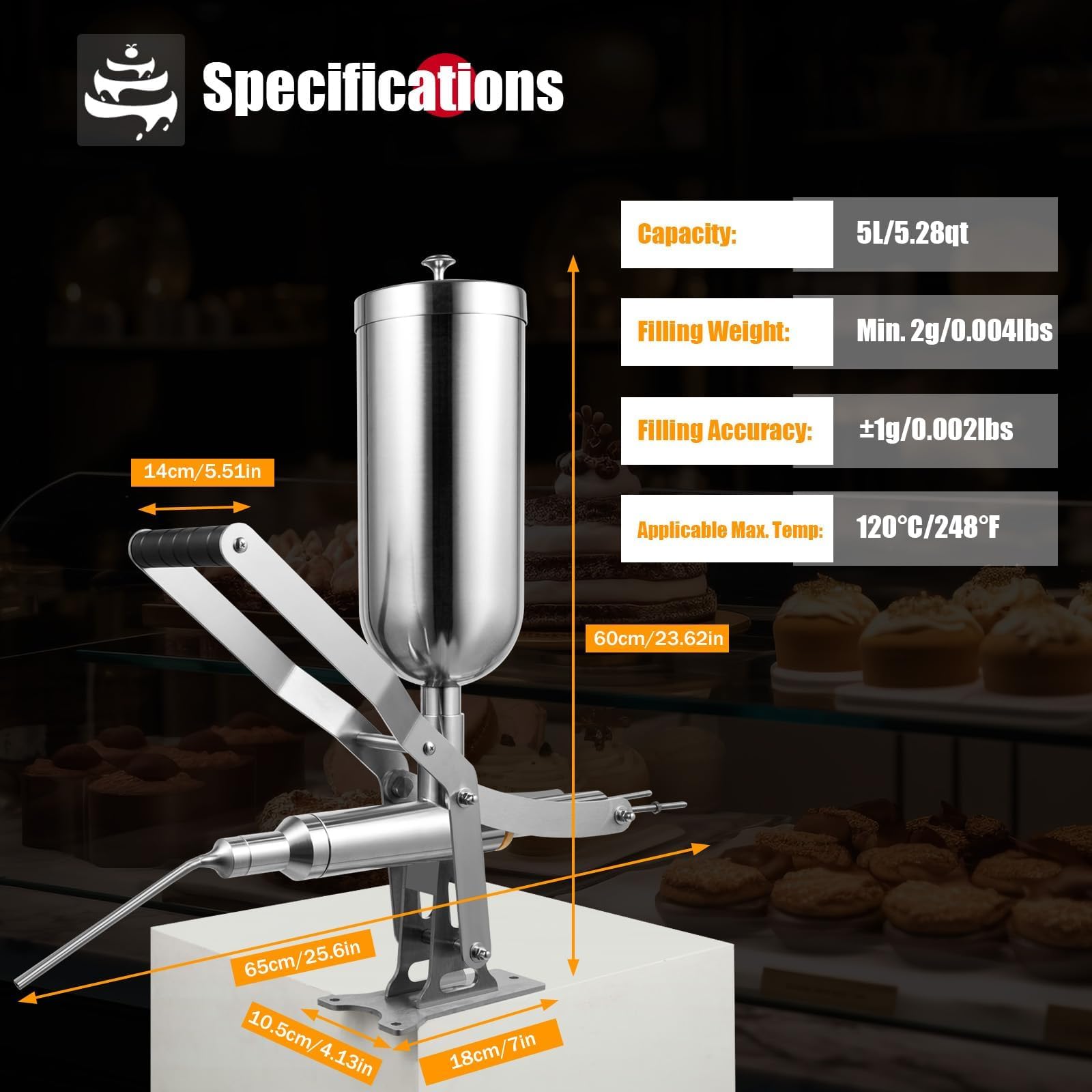 Llenadora manual de churro, máquina de llenado de donas comercial con 3 boquillas antigoteo para gelatina y crema, ideal para uso en cocina y restaurante