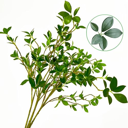 AKKER Tallos de vegetación artificial de 43.3 pulgadas para jarrón, ramas de ficus artificiales, hojas de eucalipto artificiales, tallos de ramas de