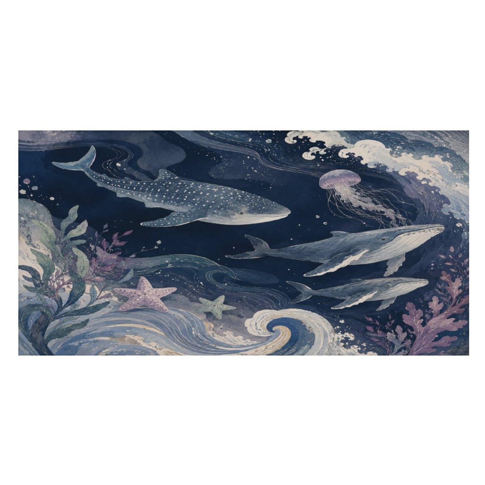 Anceky Whale Shark and Jellyfish Ocean Scene Oversized Beach Towel Quick Dry Sand Free Microfiber Travel Towel Lightweight Multi Purpose Beach Blanket Pool Gym Bath Towel 63x31 in