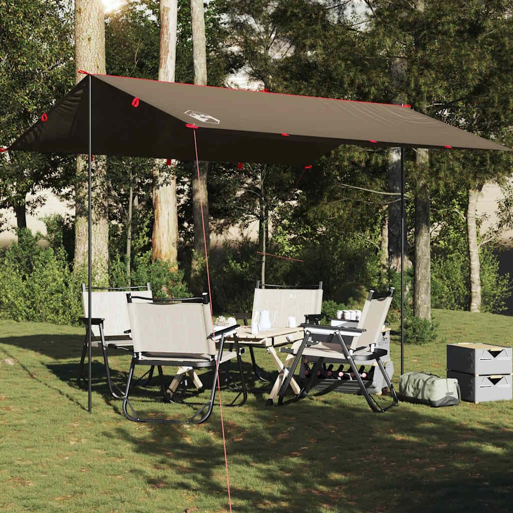 Telo da campeggio impermeabile marrone 366 x 306 cm in taffetà PU, pieghevole e leggero con occhielli per tappeti, ideale per escursioni e trekking