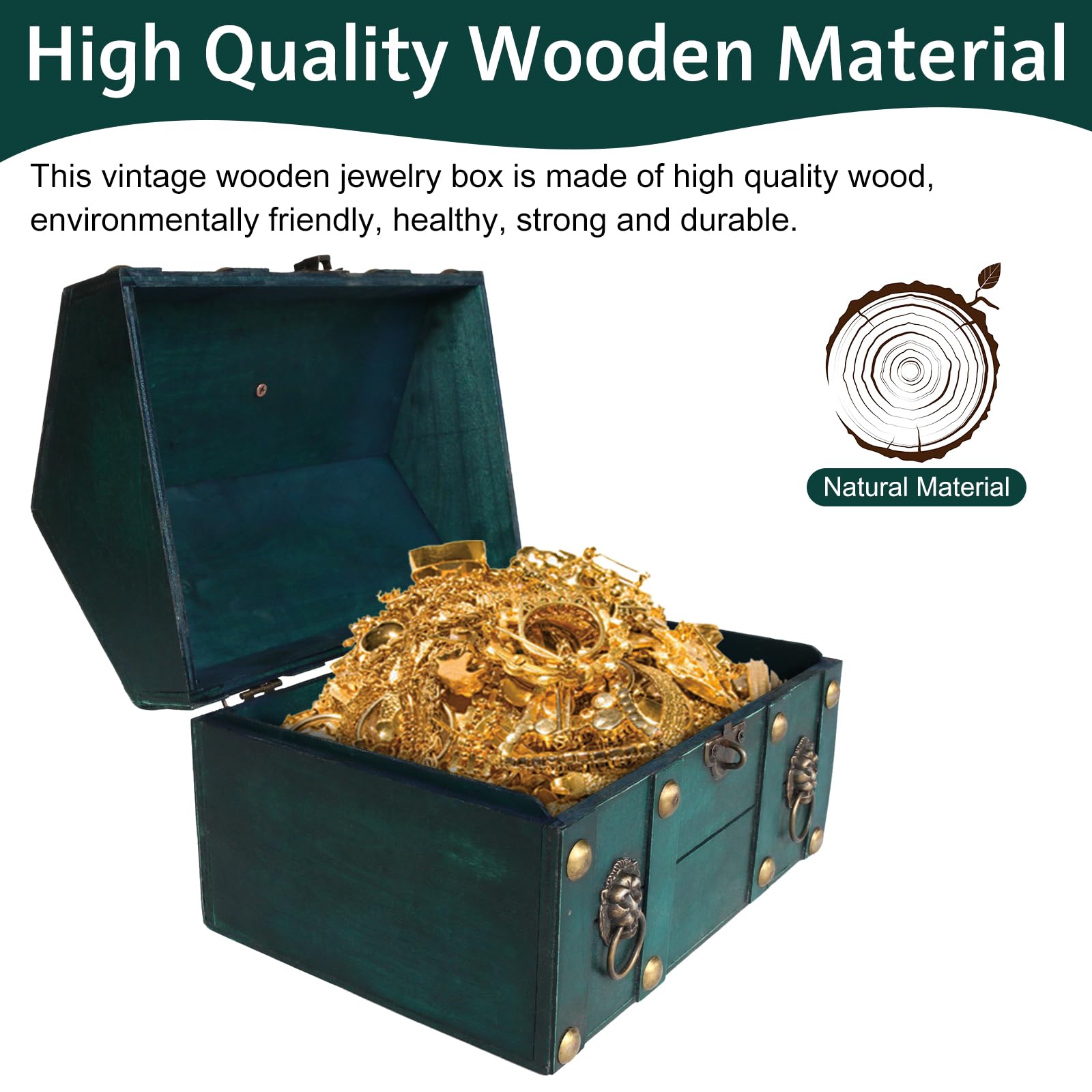 Cofre del tesoro de madera vintage, caja de almacenamiento de joyas con cerradura, almacenamiento clásico y caja decorativa, caja decorativa vintage de gran capacidad, organizador de almacenamiento de 6
