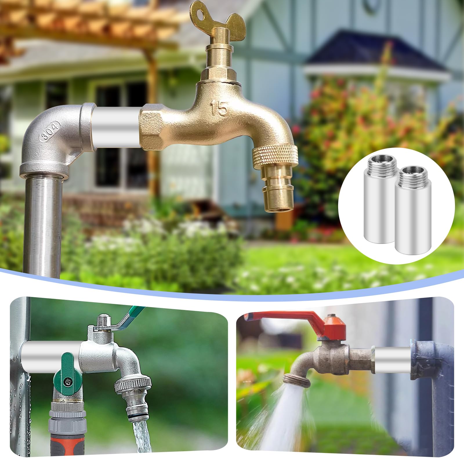 2 extensiones de grifo de 1/2 pulgadas de 80 mm de acero inoxidable, extensión de cabezal de ducha, extensión de conexión de agua para grifos, válvulas angulares y cabezales de ducha