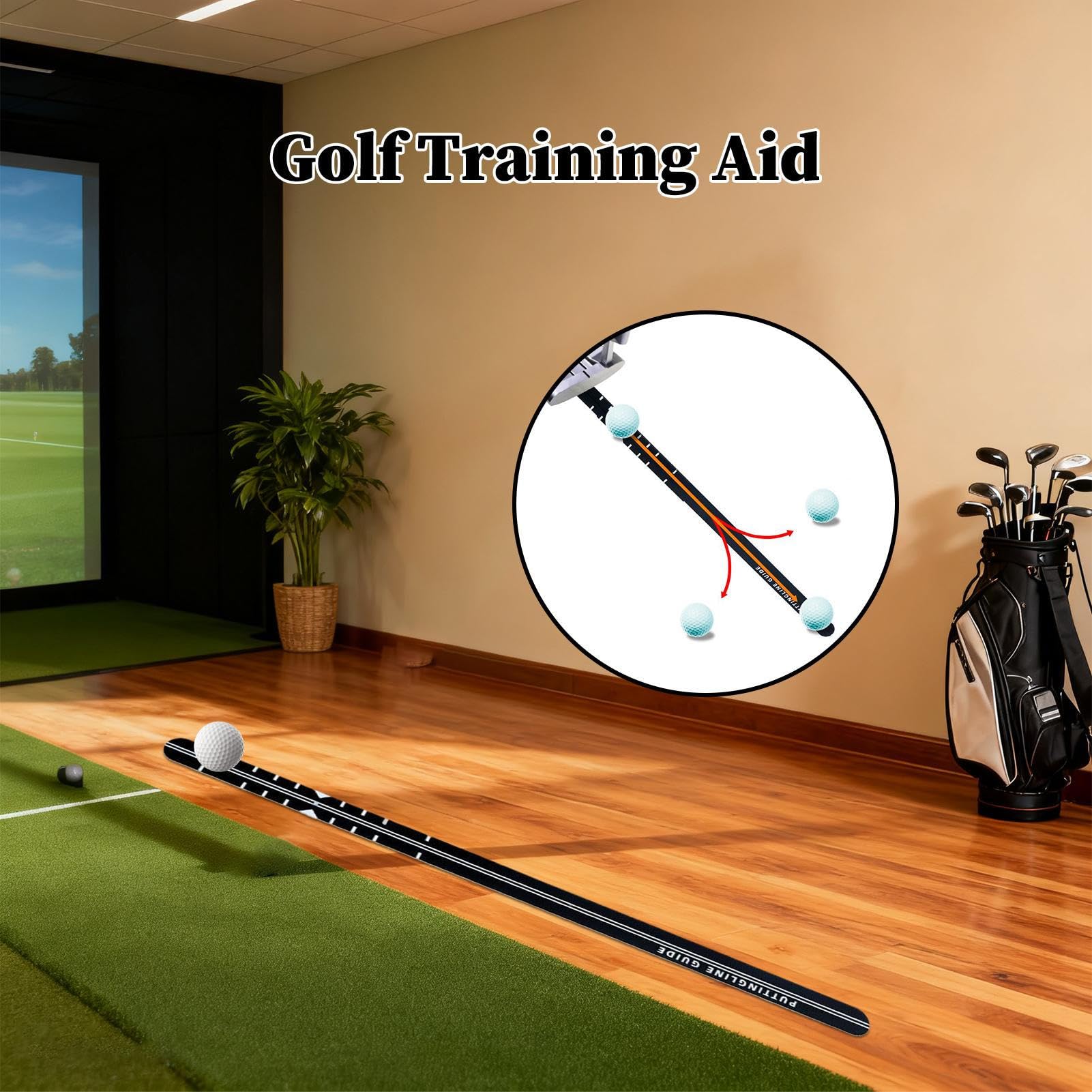 Piccello Guide Ruler 35.43x1.57x1.57 Golf Putter Alignment Rail Práctica portátil