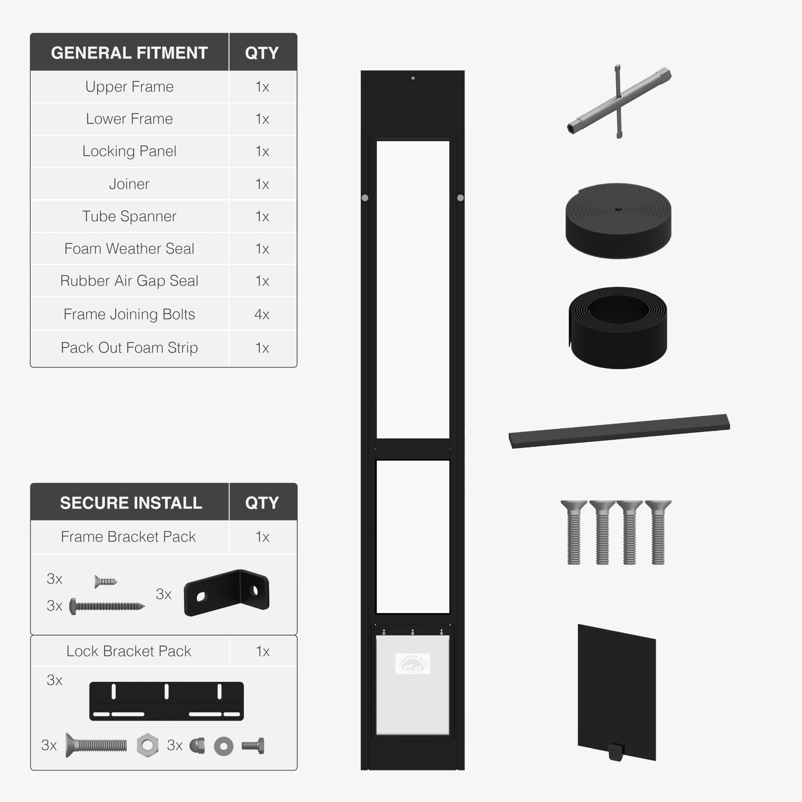Hakuna Pets Puerta de cristal blanco para patio para mascotas para puertas corredizas de vidrio, grande | Altura ajustable de 77.2 a 83.5 pulgadas, instalación sin daños o permanente, marco de