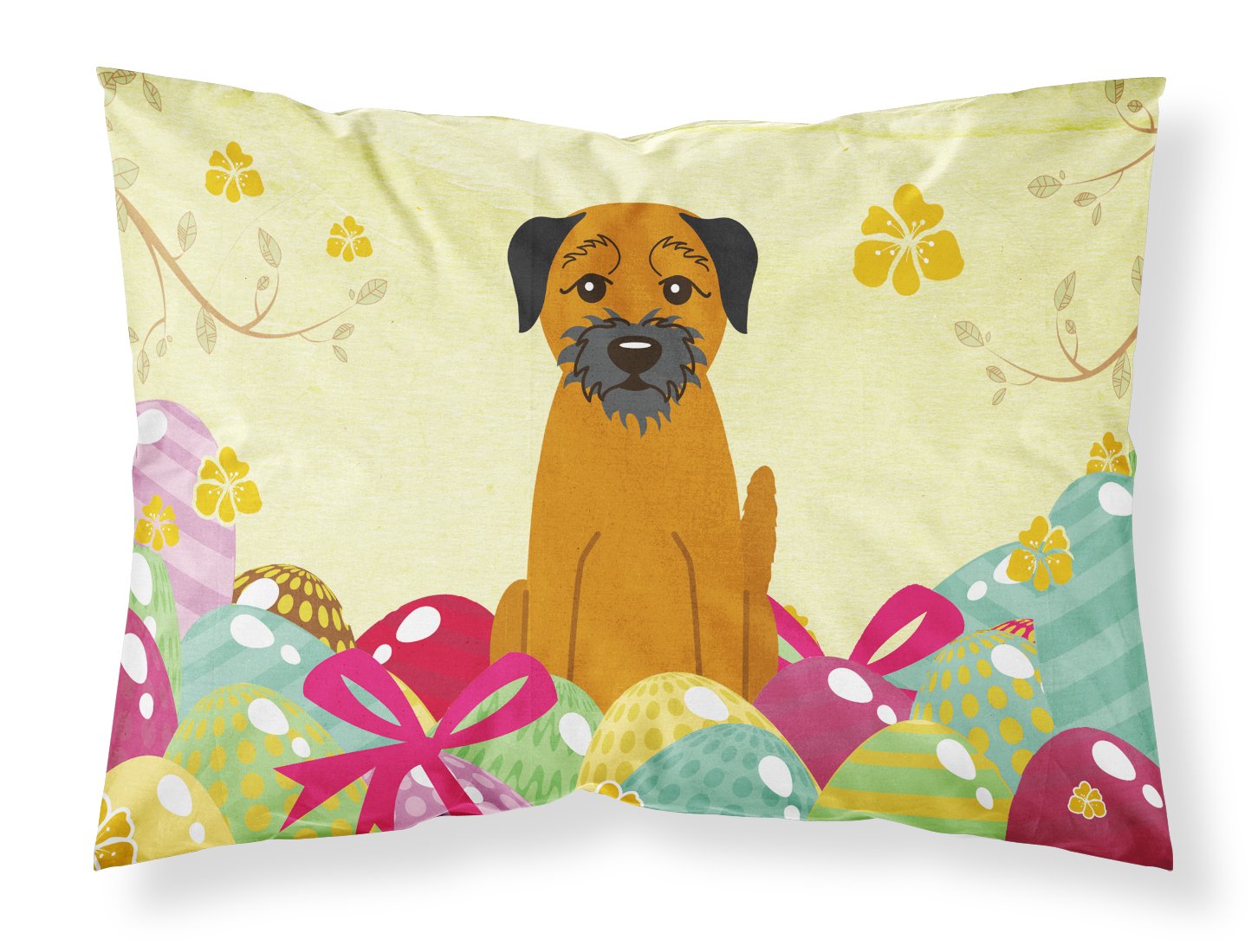 Taie d'oreiller motif œufs de Pâques Border Terrier linge de lit