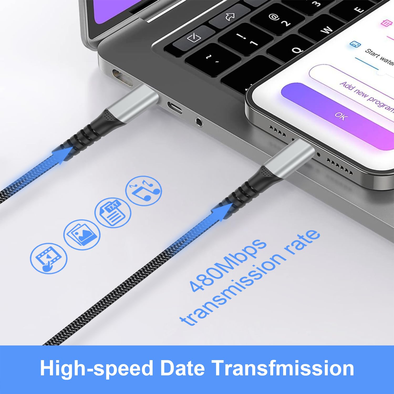 Cavo USB C a USB C 2M 100W Ricarica Rapida PD 5A Cavetto con E-Mark Chip Filo Caricatore per Samsung Galaxy S23 Ultra S22 S21, iPhone 15 Pro Max, iPad Pro