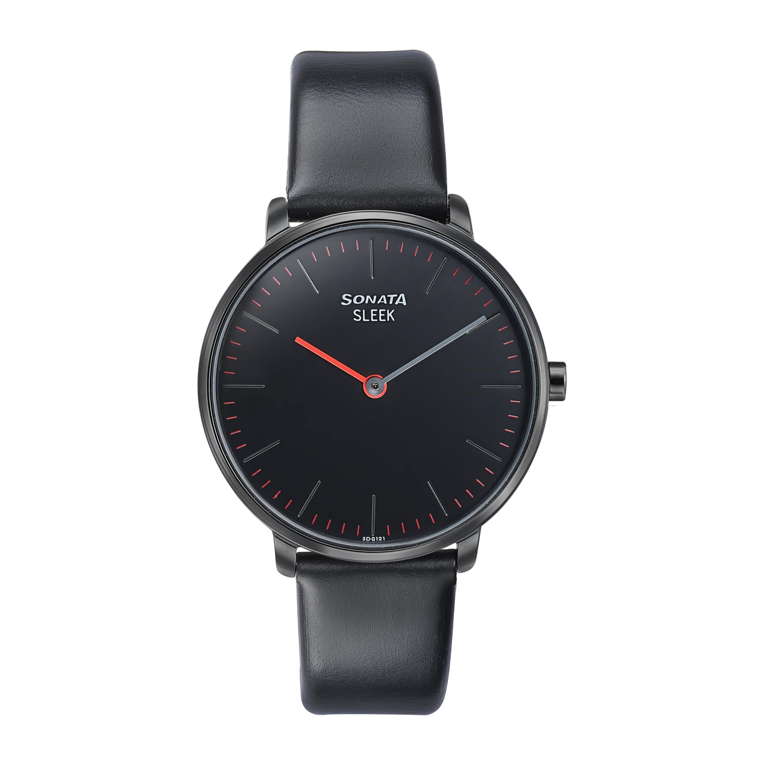 sonata Sleek Quartz Analog Black Dial Black Leather Strap Watch for Women-8191NL01-picture-23