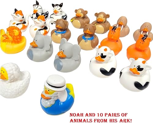 Miniatura 2 de Cool Noah's Ark Rubber Duckies (juego de 21) 10 pares de animales y el mismo Noé cristiano! Biblia judía cristiana escuela dominical y suministros
