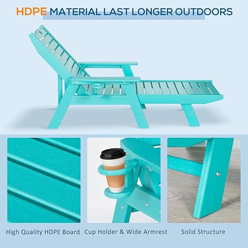 Miniatura 6 de nalone Chaise Lounge para exteriores con respaldo ajustable de 5 posiciones, silla de descanso de polietileno de alta densidad para soportar