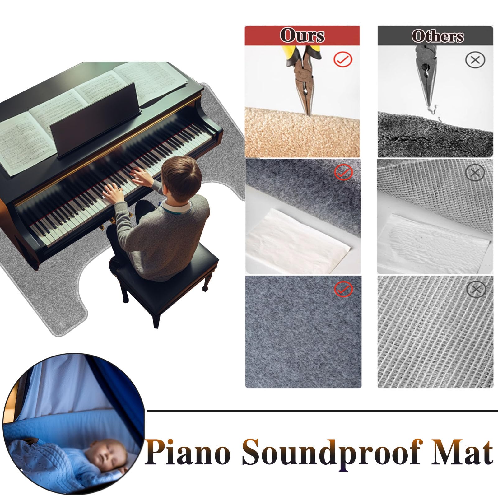 Alfombra Insonorizada para Piano Vertical, Alfombrillas Aislamiento para Piano Alfombra Acustica Insonorizada Antideslizantes para Estudio, Sala de Música 160 x 70 cm
