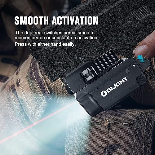 Miniatura 8 de OLIGHT - Luz Baldr RL Mini para arma con 600 lúmenes, riel compacto montado, recargable por USB magnético y combinación de luces LED de haz rojo