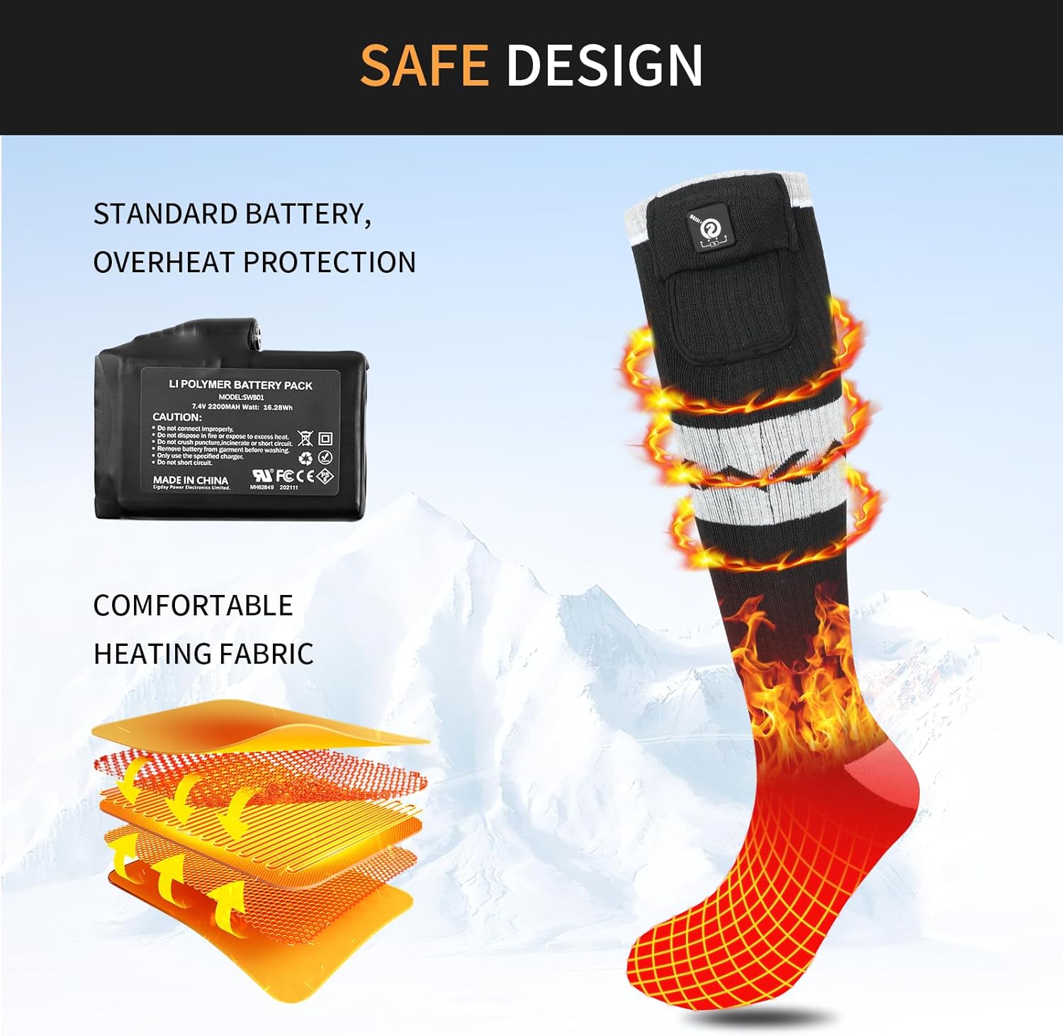 Rechargeable Electirc Heated Socks for Men Women 3-Levels Battery Powered Cold Weather Heat Socks for Men Women 2 * 2200mAh Up to 10 Hours Warm Socks for Winter Hunting Camping Skiing Hiking