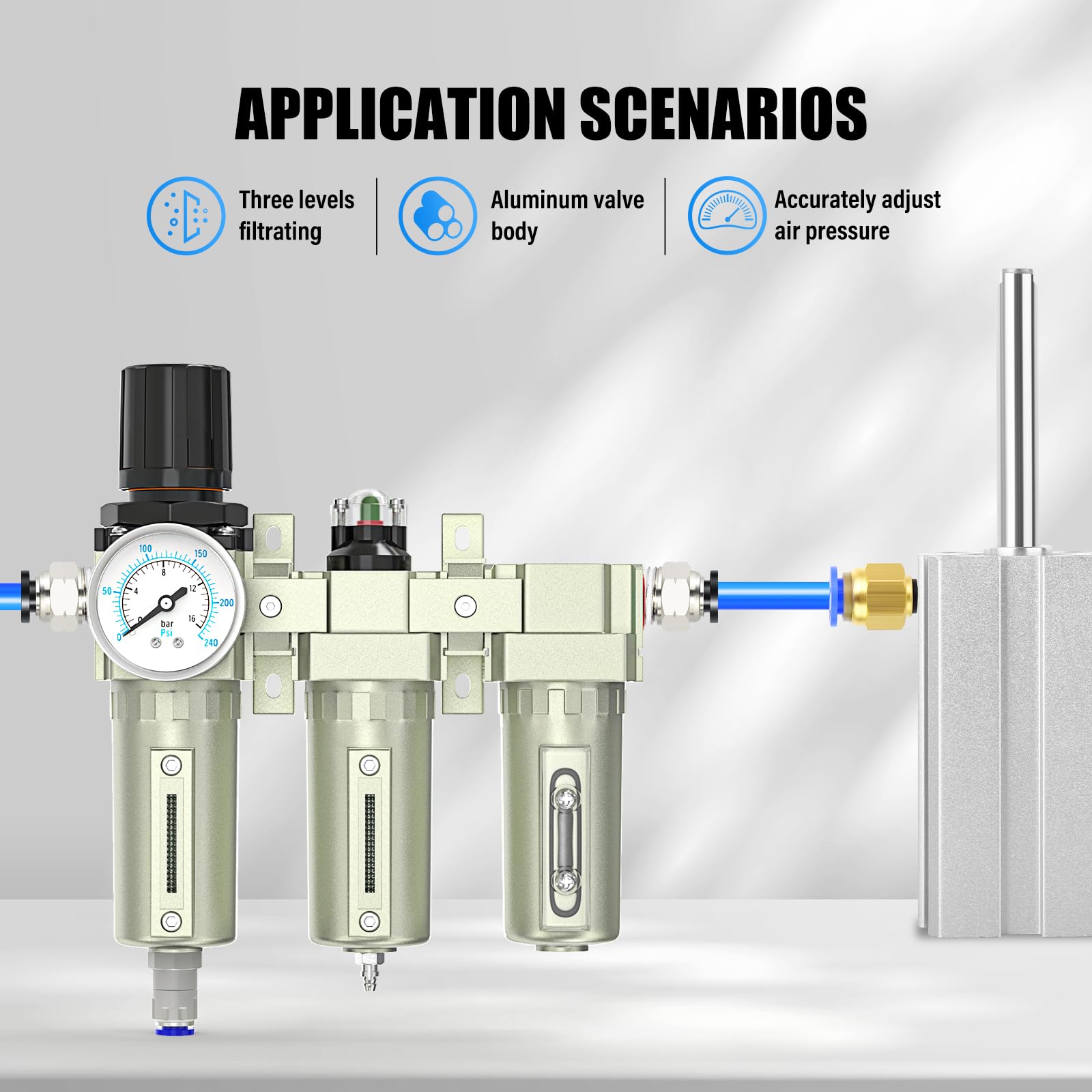 MEANLIN MEASURE 1/2"BSP Sistema de secado de aire industrial de 3 etapas,drenaje automático,secador desecante y regulador de aire para cortadora de plasma y pulverizador de pintura