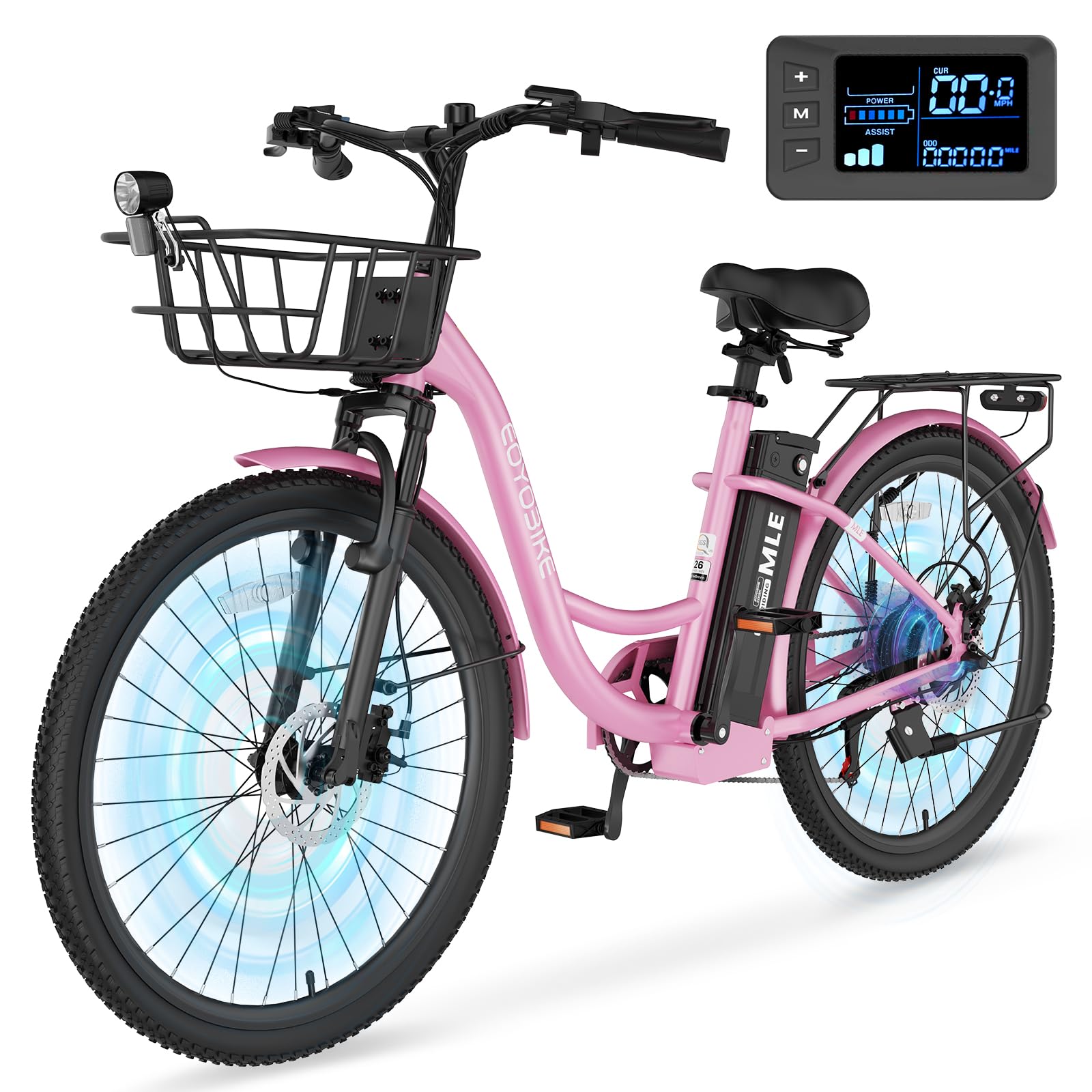 MOONCOOL Electric Bike for Adults, 700W Peak Power 7 Speed Step Through Electric Cruiser Bike, 40 Miles Electric Bicycle with 36V 10.4Ah Battery, Aluminum Frame City Commuter E Bikes for Women, Men